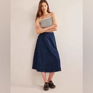 Boden Denim Panel Swing Skirt Midi
